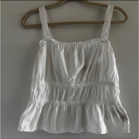 Madewell Smocked Peplum Tank‎ Top Sleeveless White Tie Back Casual Medium - Picture 3 of 4